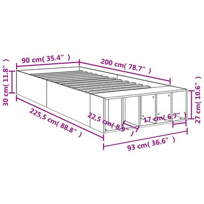 Bedframe bewerkt hout bruin eikenkleur 90x200 cm