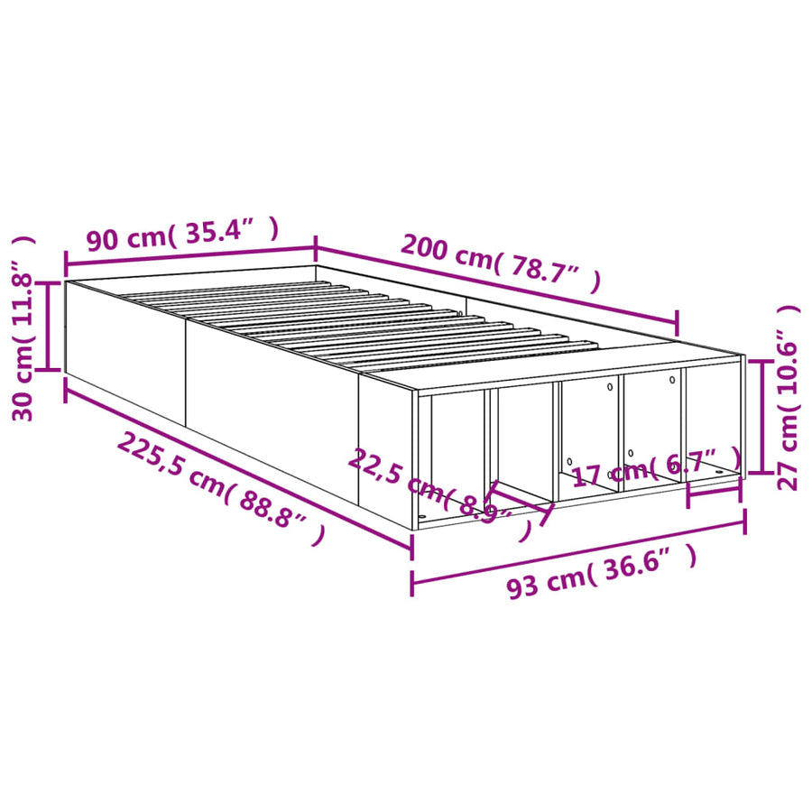 Bedframe bewerkt hout bruin eikenkleur 90x200 cm