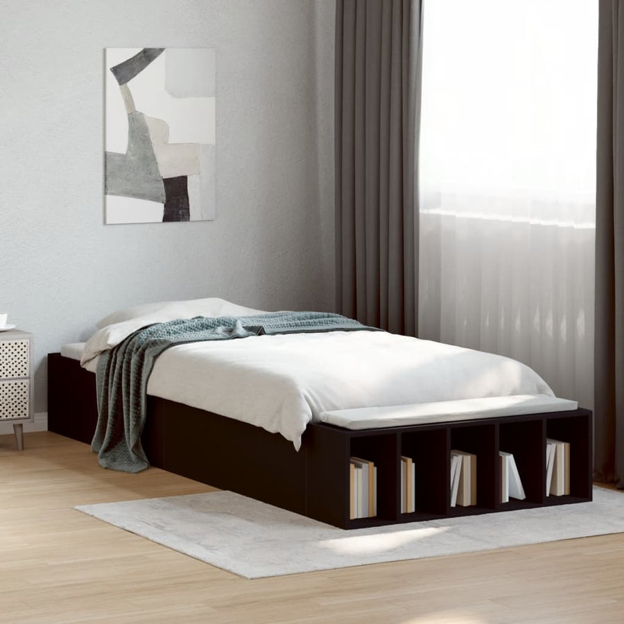 Bedframe bewerkt hout zwart 90x190 cm