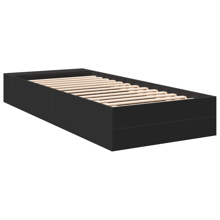 Bedframe bewerkt hout zwart 90x190 cm