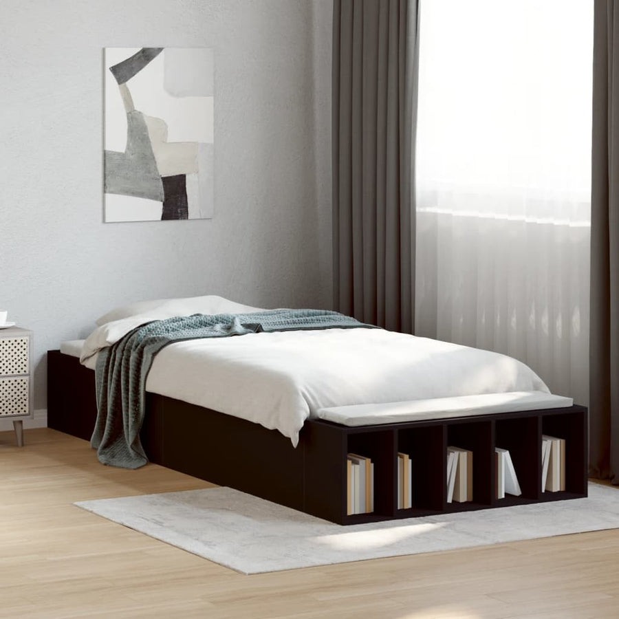 Bedframe bewerkt hout zwart 75x190 cm