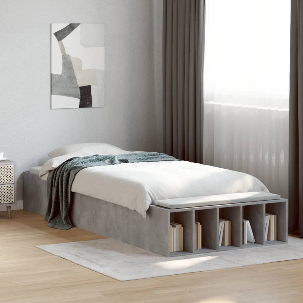 Bedframe bewerkt hout betongrijs 75x190 cm