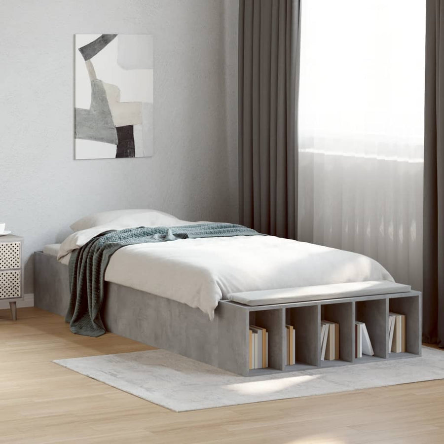 Bedframe bewerkt hout betongrijs 75x190 cm