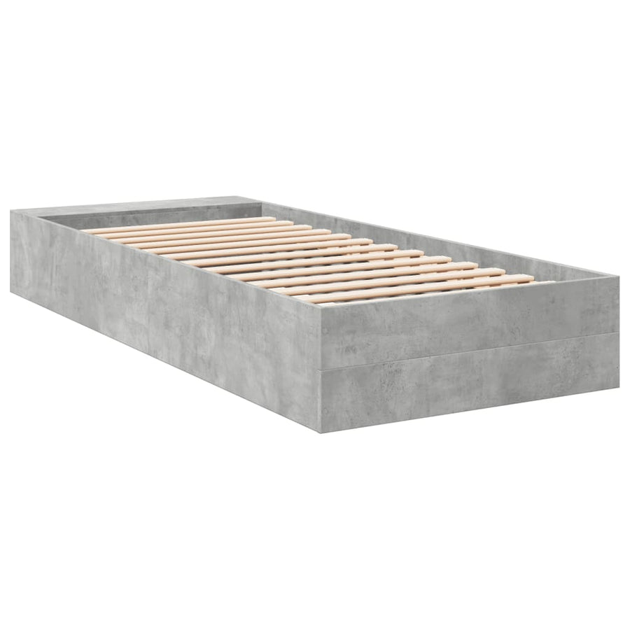 Bedframe bewerkt hout betongrijs 75x190 cm