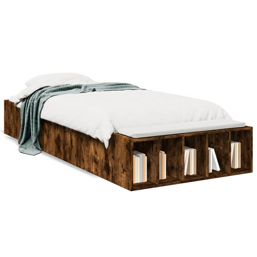 Bedframe bewerkt hout gerookt eikenkleurig 75x190 cm