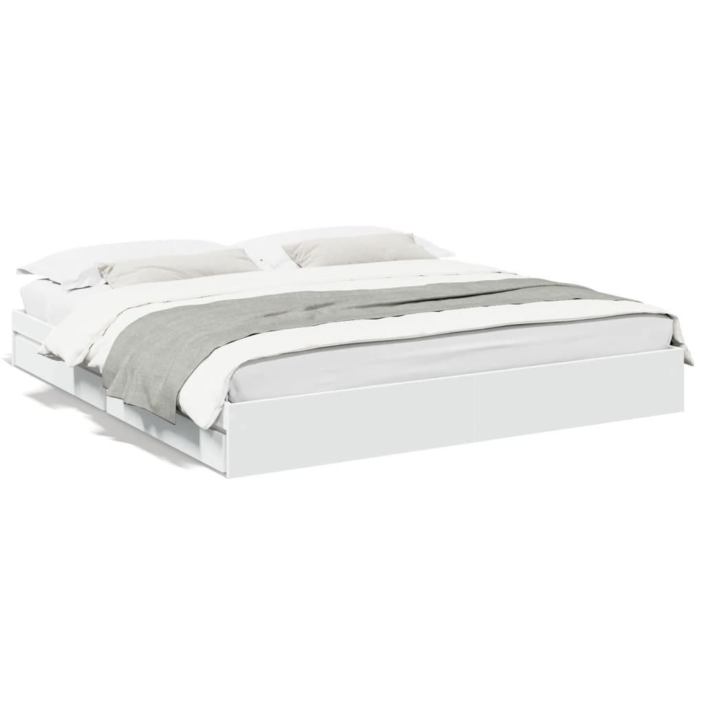 Bedframe met lades bewerkt hout wit 200x200 cm