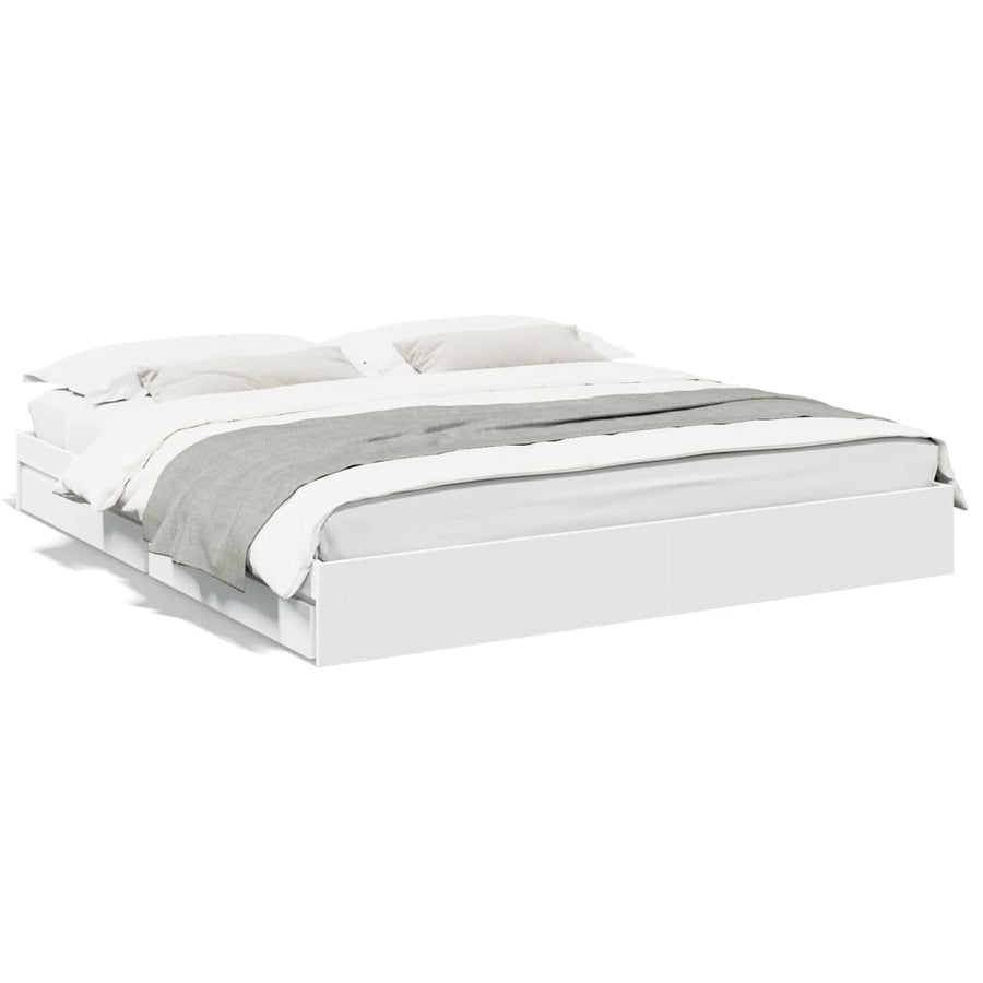 Bedframe met lades bewerkt hout wit 200x200 cm
