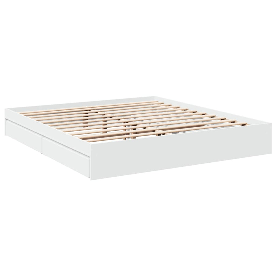 Bedframe met lades bewerkt hout wit 200x200 cm