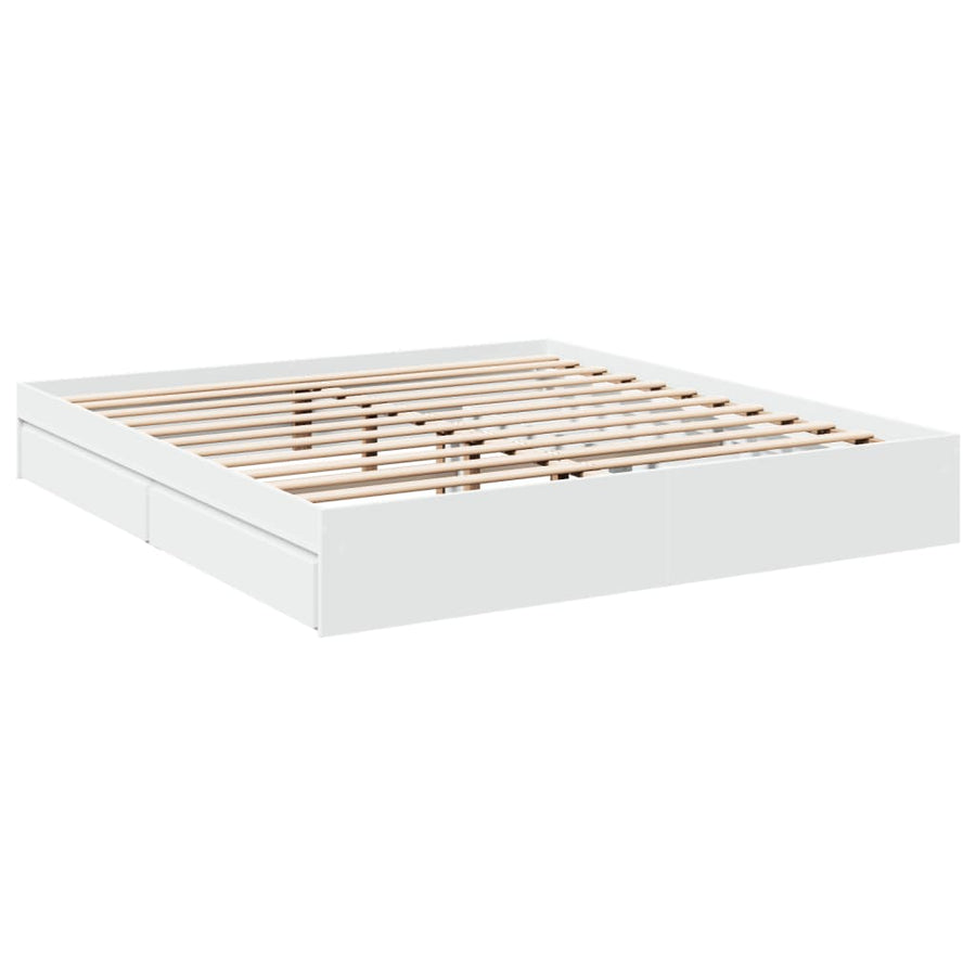 Bedframe met lades bewerkt hout wit 200x200 cm