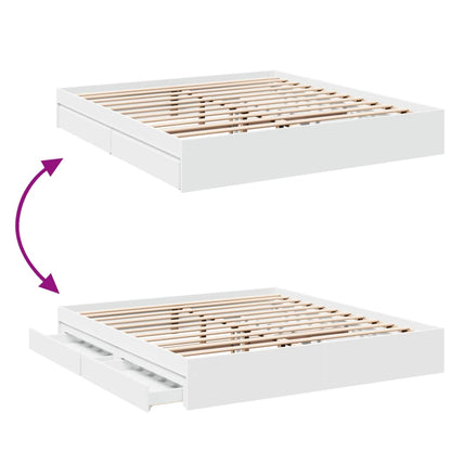 Bedframe met lades bewerkt hout wit 200x200 cm