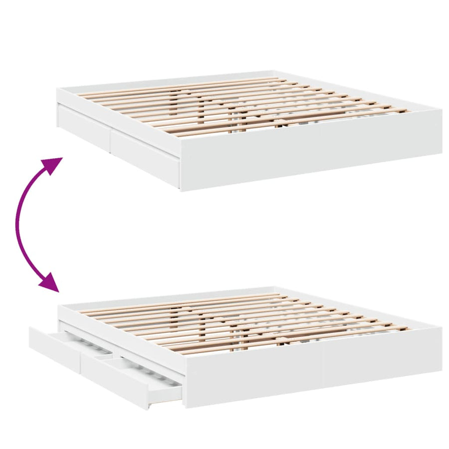 Bedframe met lades bewerkt hout wit 200x200 cm
