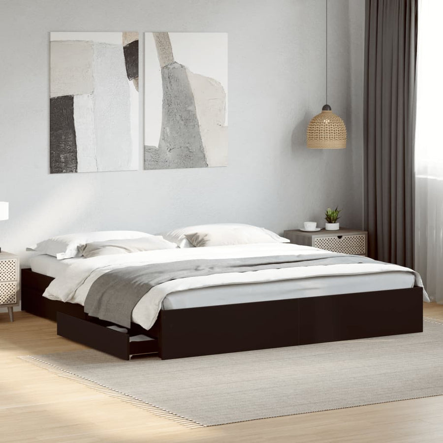 Bedframe met lades bewerkt hout zwart 200x200 cm