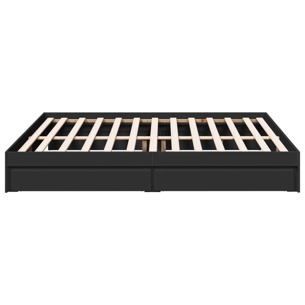 Bedframe met lades bewerkt hout zwart 200x200 cm
