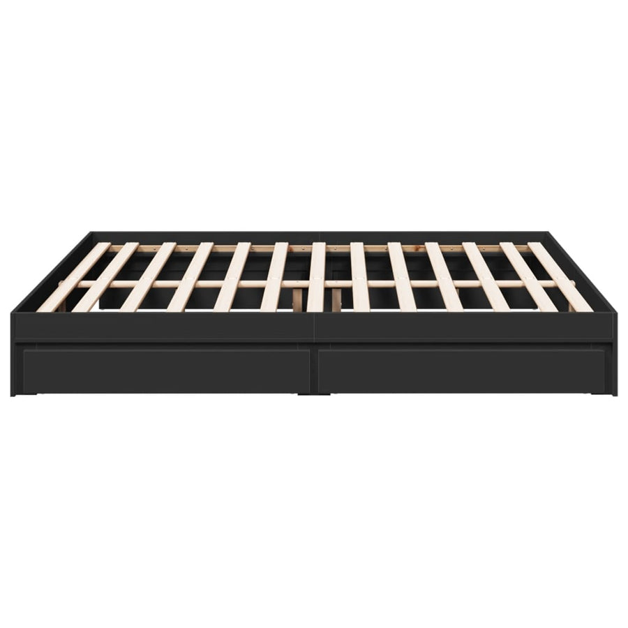 Bedframe met lades bewerkt hout zwart 200x200 cm