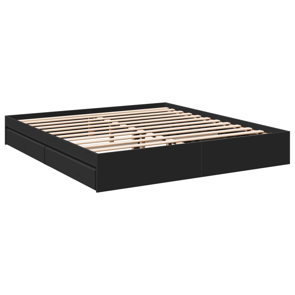 Bedframe met lades bewerkt hout zwart 200x200 cm