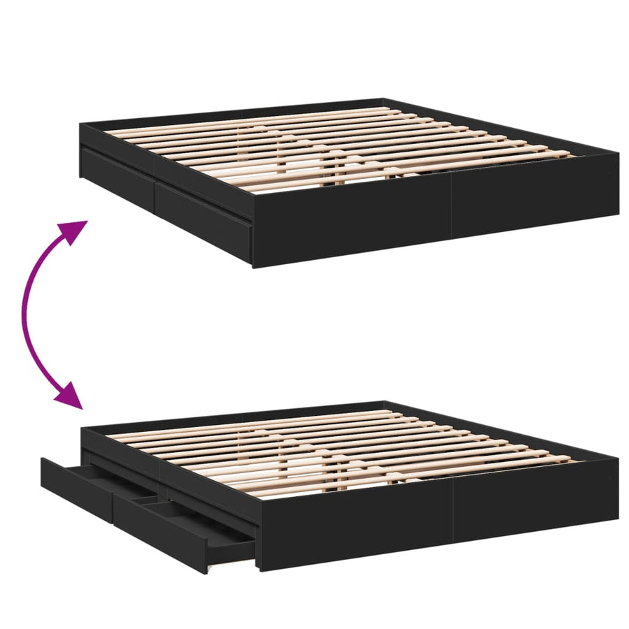 Bedframe met lades bewerkt hout zwart 200x200 cm