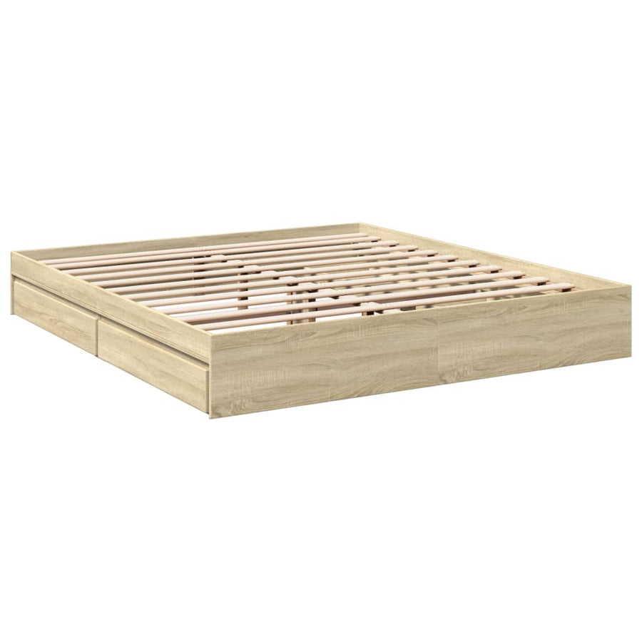 Bedframe met lades bewerkt hout sonoma eikenkleurig 200x200 cm