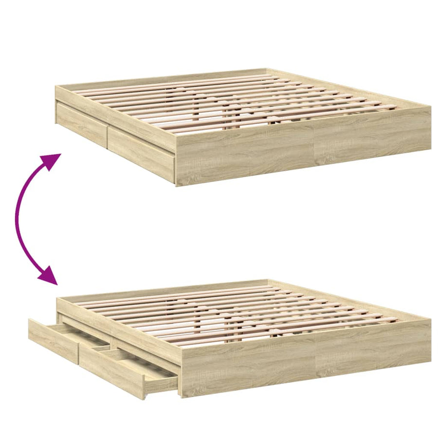 Bedframe met lades bewerkt hout sonoma eikenkleurig 200x200 cm