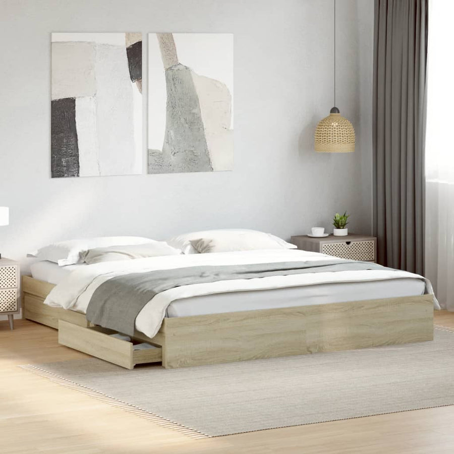 Bedframe met lades bewerkt hout sonoma eikenkleurig 200x200 cm