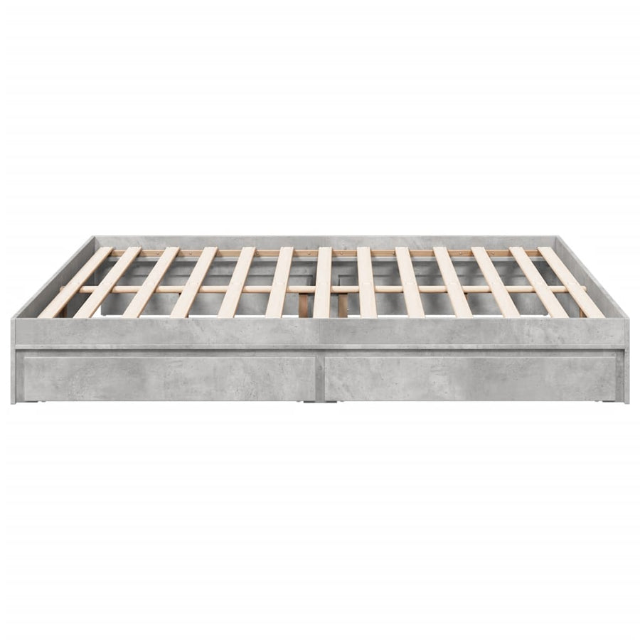 Bedframe met lades bewerkt hout betongrijs 200x200 cm