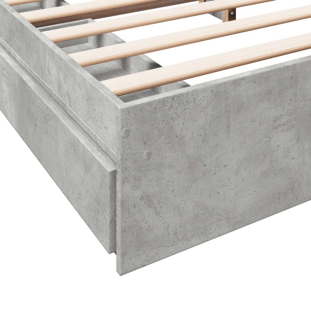 Bedframe met lades bewerkt hout betongrijs 200x200 cm
