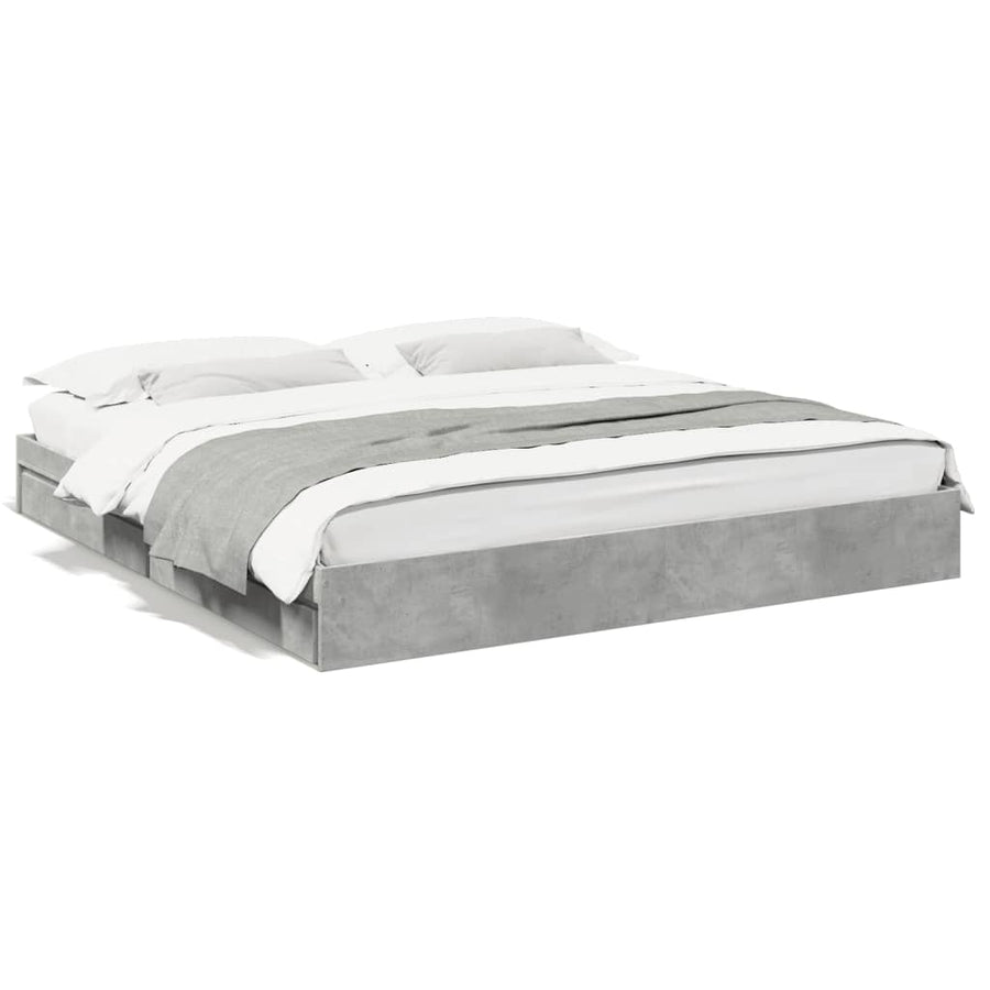 Bedframe met lades bewerkt hout betongrijs 200x200 cm