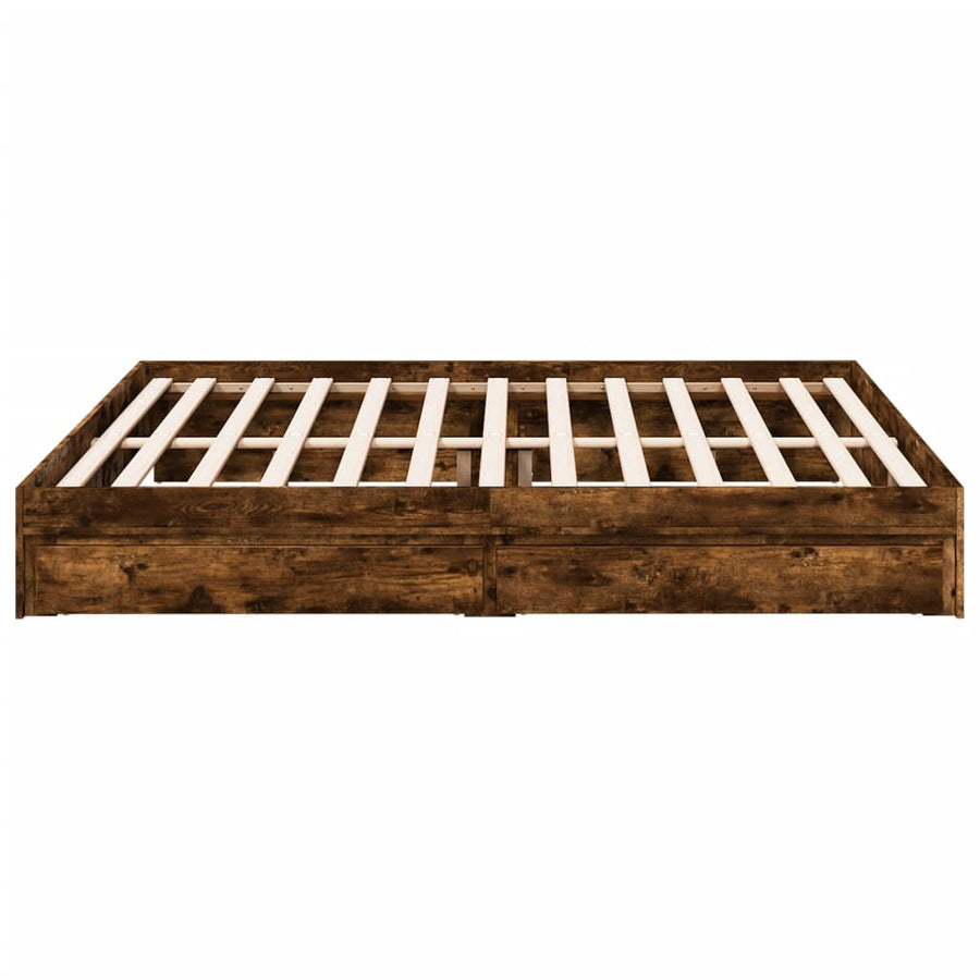 Bedframe met lades bewerkt hout gerookt eikenkleurig 200x200 cm