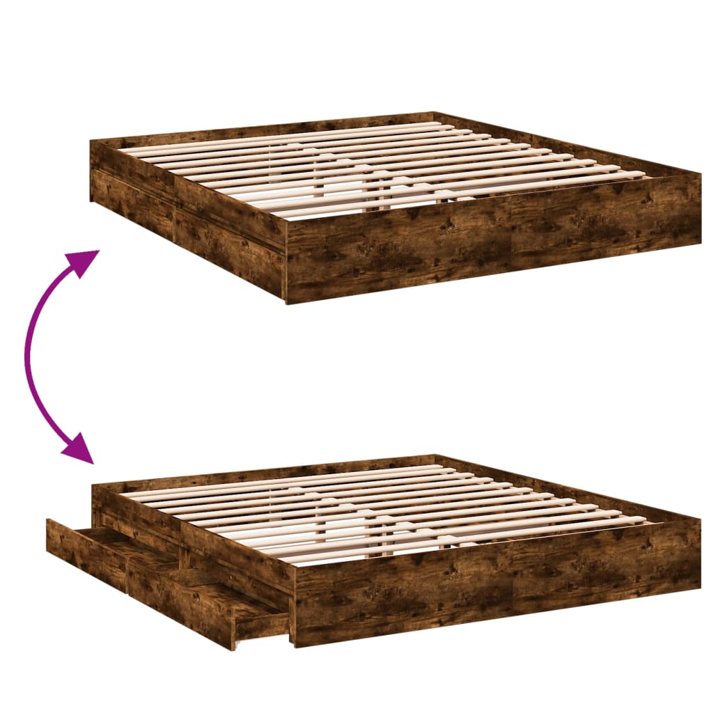 Bedframe met lades bewerkt hout gerookt eikenkleurig 200x200 cm