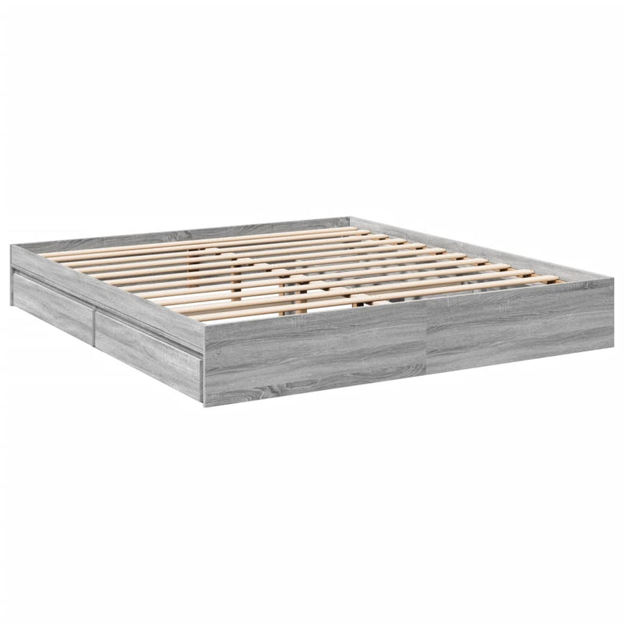 Bedframe met lades bewerkt hout grijs sonoma eiken 200x200 cm