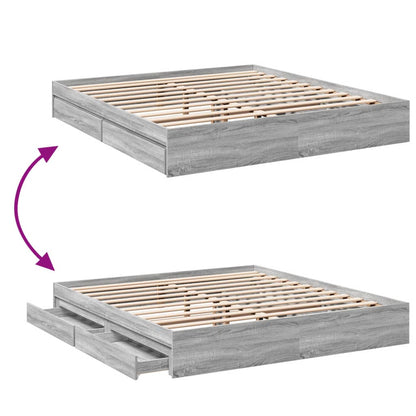 Bedframe met lades bewerkt hout grijs sonoma eiken 200x200 cm