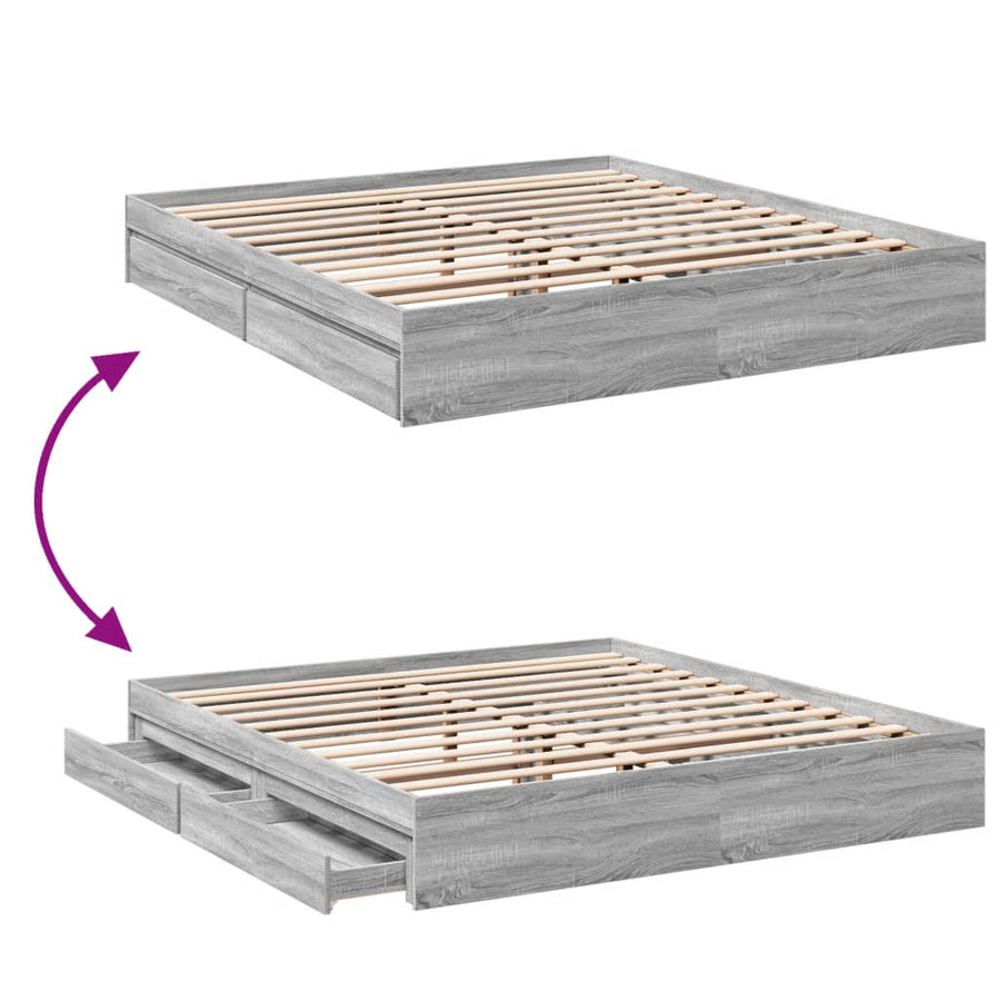 Bedframe met lades bewerkt hout grijs sonoma eiken 200x200 cm