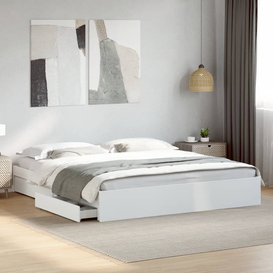 Bedframe met lades bewerkt hout wit 180x200 cm