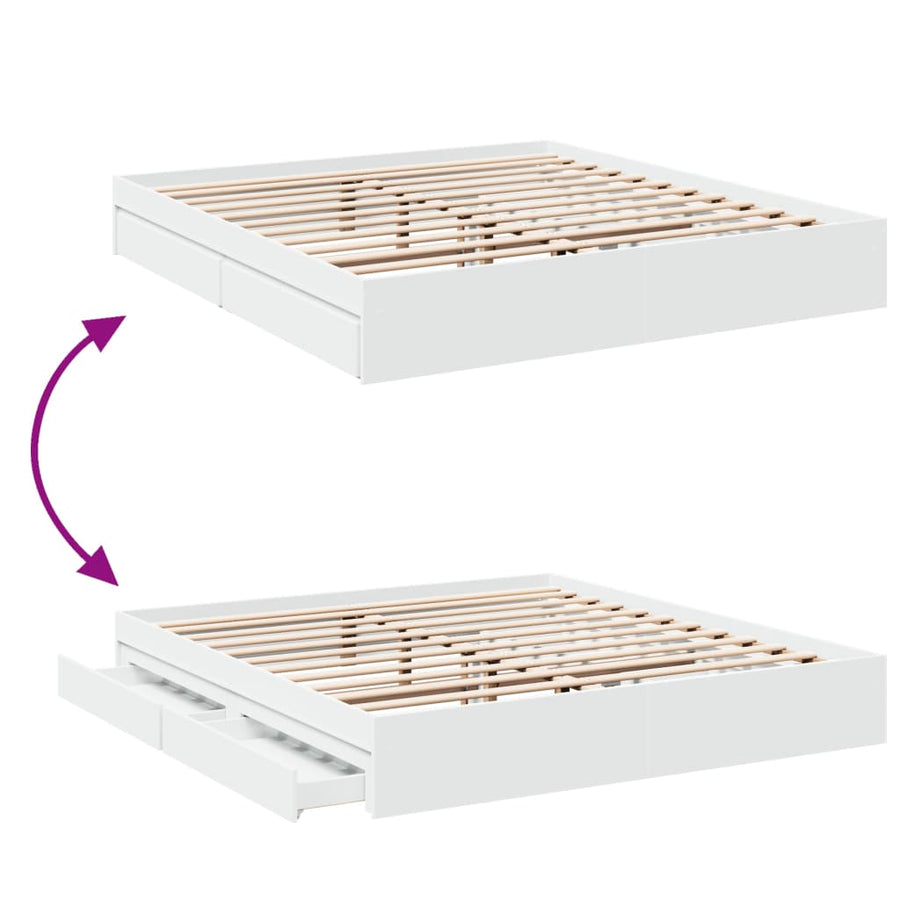 Bedframe met lades bewerkt hout wit 180x200 cm