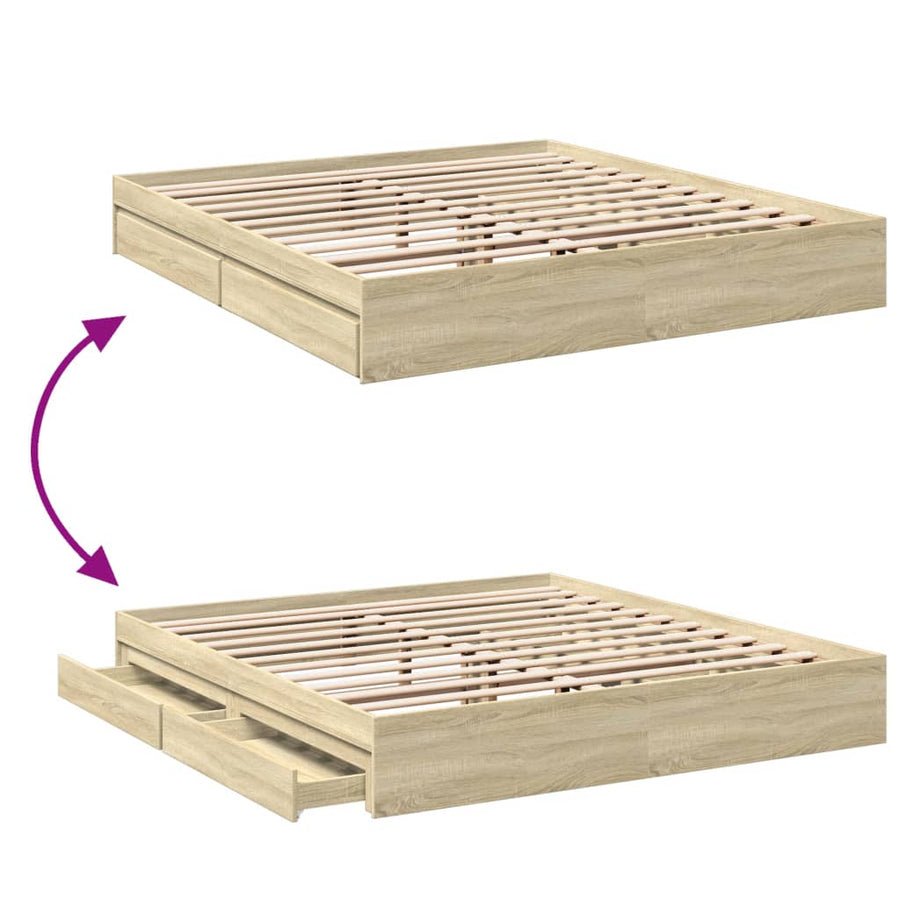 Bedframe met lades bewerkt hout sonoma eikenkleurig 180x200 cm