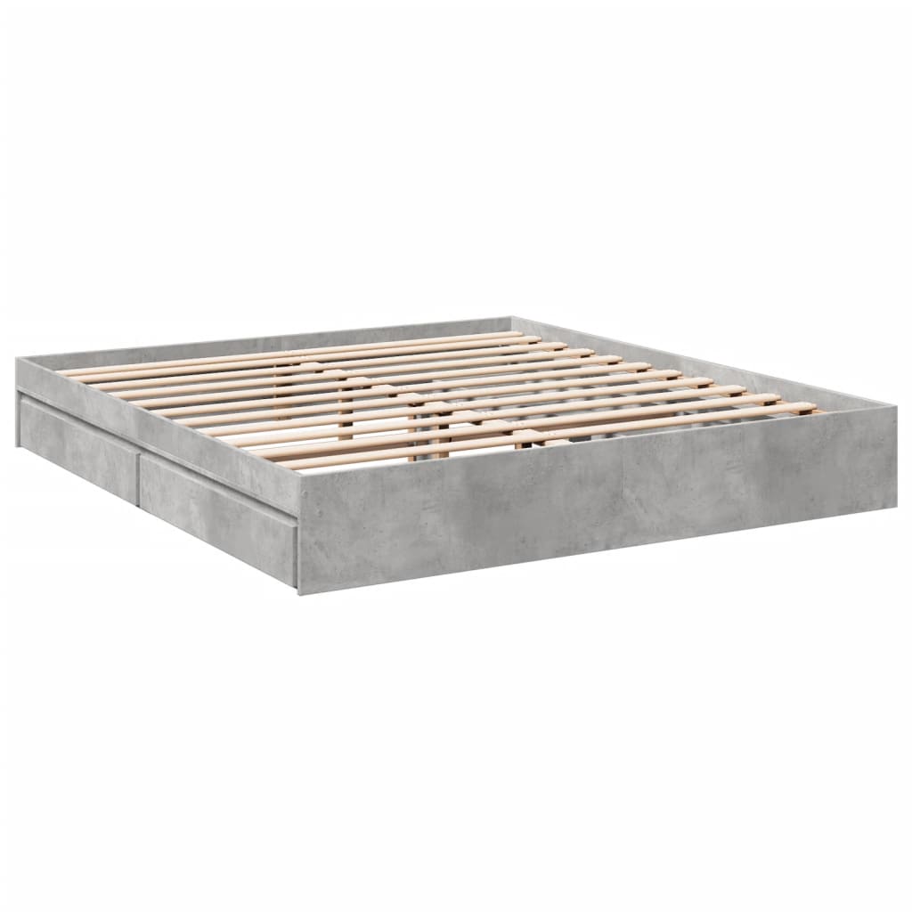 Bedframe met lades bewerkt hout betongrijs 180x200 cm