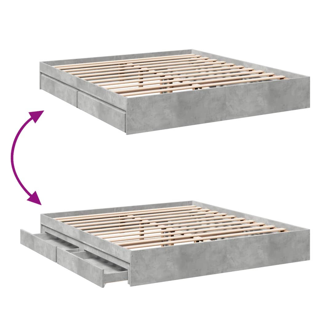 Bedframe met lades bewerkt hout betongrijs 180x200 cm