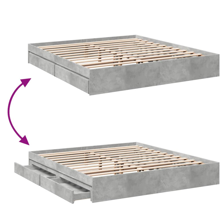 Bedframe met lades bewerkt hout betongrijs 180x200 cm