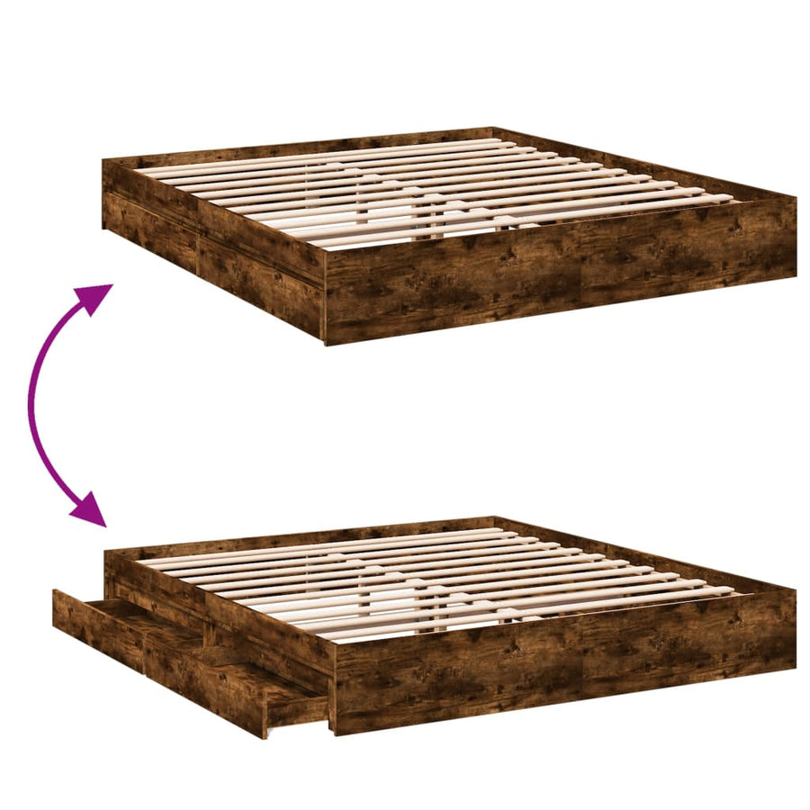 Bedframe met lades bewerkt hout gerookt eikenkleurig 180x200 cm