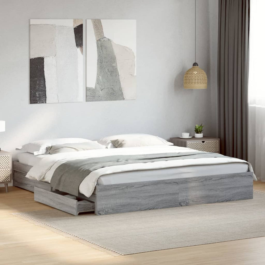 Bedframe met lades bewerkt hout grijs sonoma eiken 180x200 cm