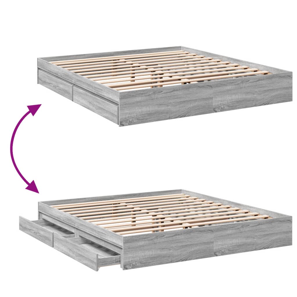 Bedframe met lades bewerkt hout grijs sonoma eiken 180x200 cm
