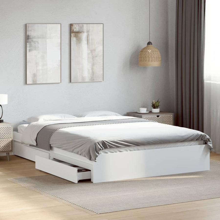 Bedframe met lades bewerkt hout wit 160x200 cm