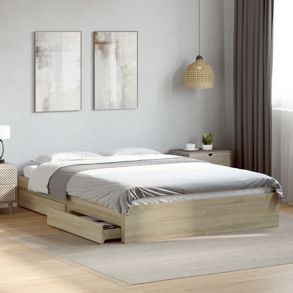 Bedframe met lades bewerkt hout sonoma eikenkleurig 160x200 cm