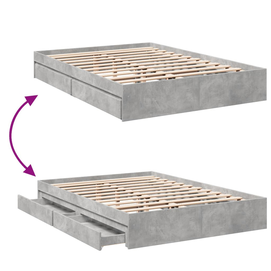 Bedframe met lades bewerkt hout betongrijs 160x200 cm