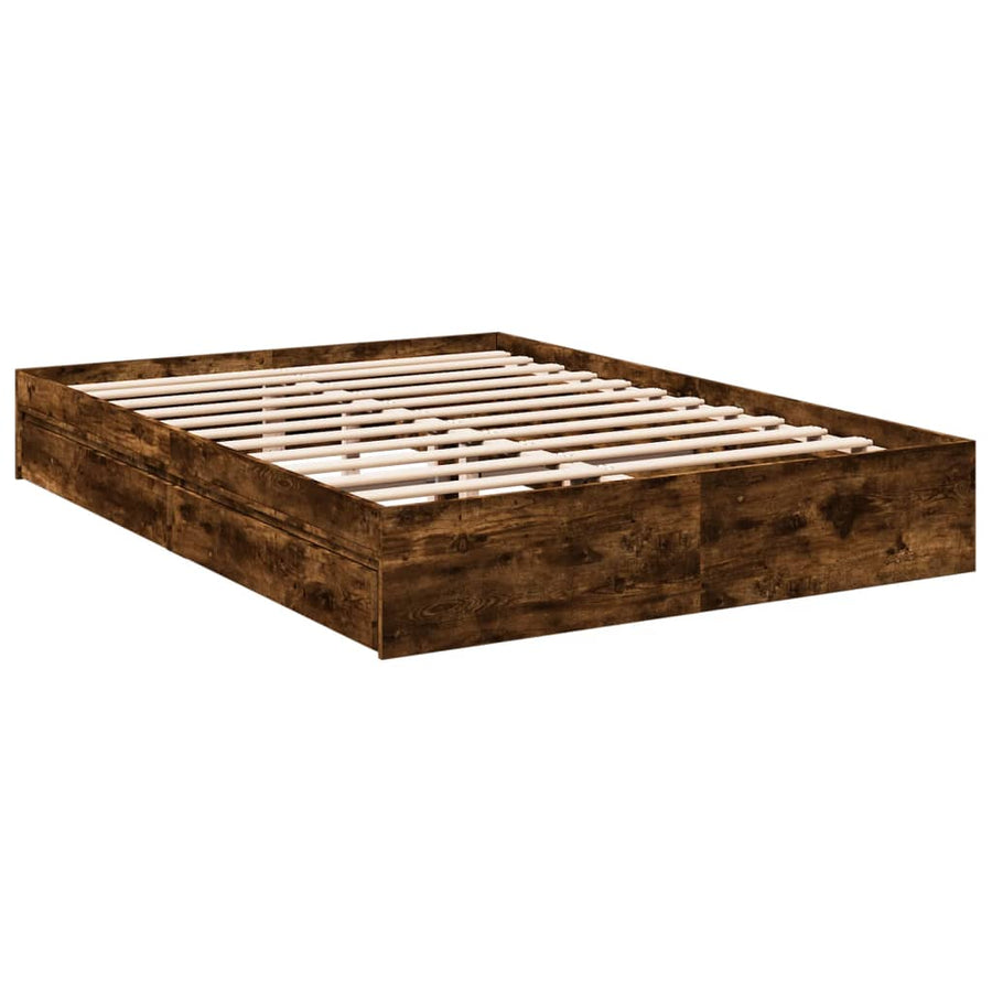Bedframe met lades bewerkt hout gerookt eikenkleurig 160x200 cm