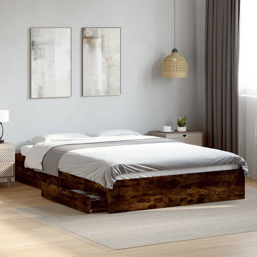 Bedframe met lades bewerkt hout gerookt eikenkleurig 160x200 cm
