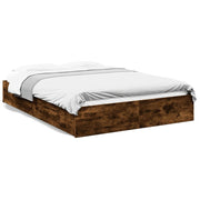 Bedframe 160x200 cm bewerkt hout gerookt eiken met lades