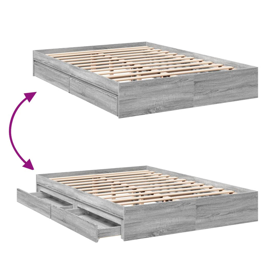Bedframe met lades bewerkt hout grijs sonoma eiken 160x200 cm