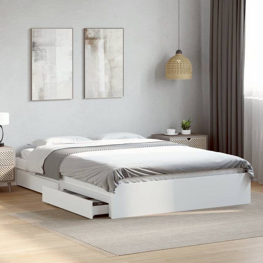 Bedframe met lades bewerkt hout wit 150x200 cm