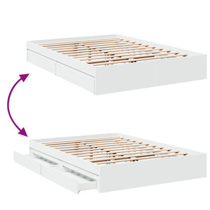 Bedframe met lades bewerkt hout wit 150x200 cm