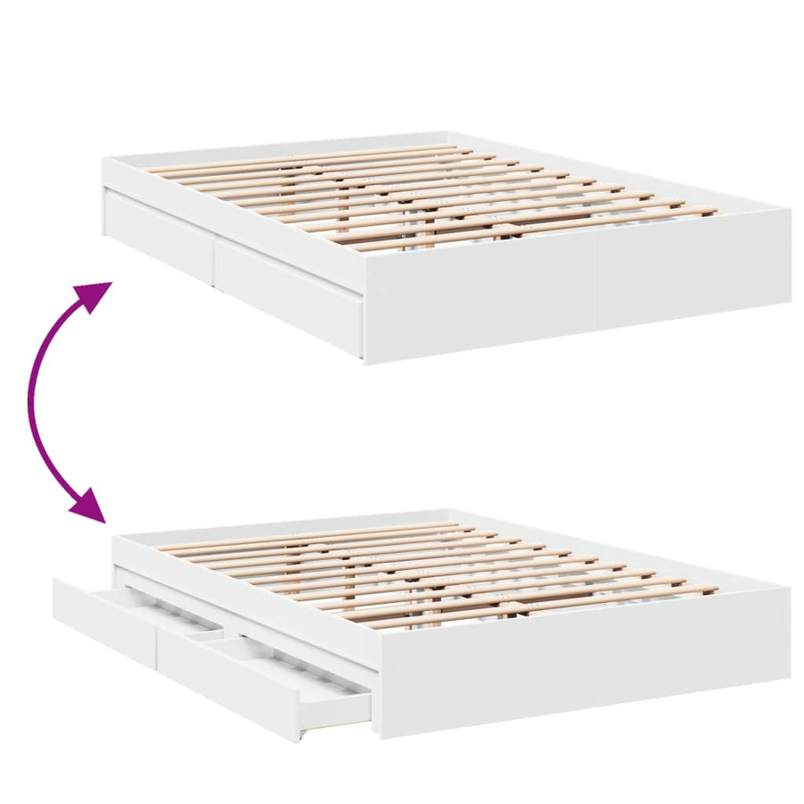 Bedframe met lades bewerkt hout wit 150x200 cm